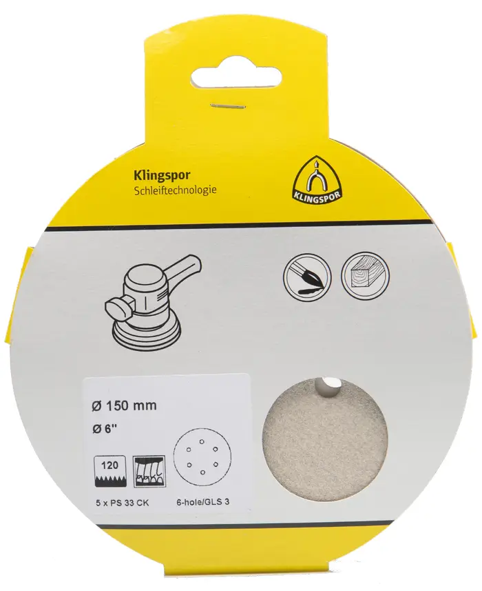 Klingspor - PS 33 CK Scheibe kletthaftend, 150 mm Korn 60 Lochform GLS3, SB-verpackt im Reiter