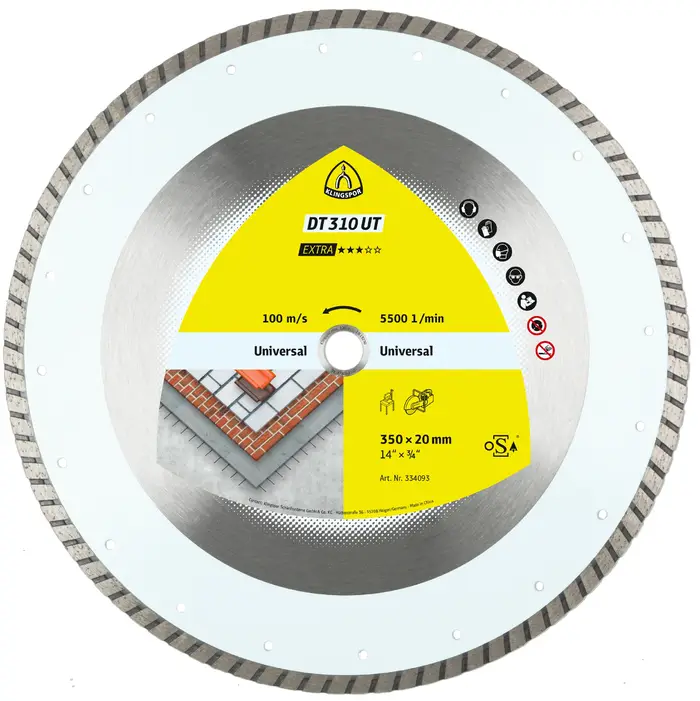 Klingspor - DT 310 UT Diamanttrennscheibe, 350 x 3 x 25,4 mm 3 x 10 mm, geschlossener Rand Turbo