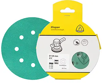 Klingspor - FP 77 K Schleifmittel (Set) kletthaftend, 125 mm Lochform GLS5, SB-verpackt im Reiter