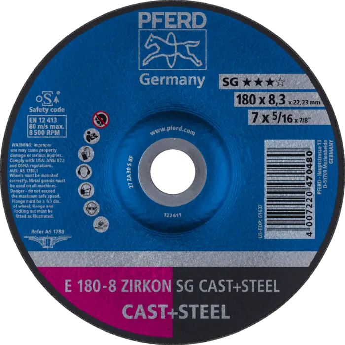 PFERD Schruppscheiben E 180-8 ZIRKON SG CAST+STEEL