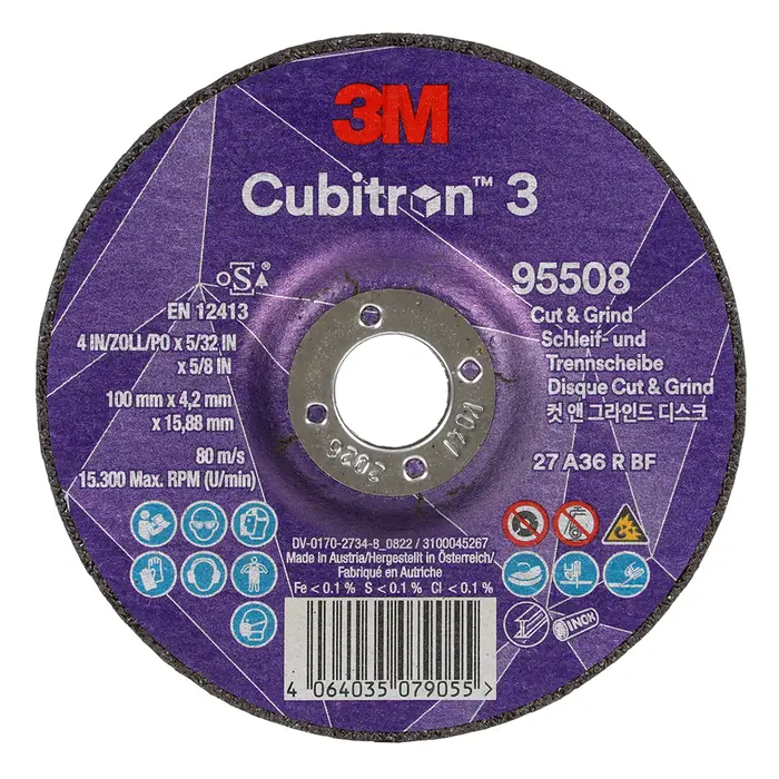 3M Cubitron 3 Cut and Grind Schruppscheibe, 95508, 36+, T27, 100 mm x 4,2 mm x 15,88 mm, EN, 10/Pack, 20 Stück/VE