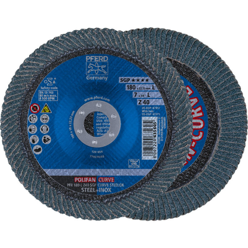 PFERD POLIFAN-Fächerscheiben PFR 180-L Z 40 SGP CURVE STEELOX