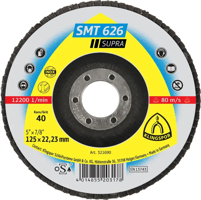 Klingspor - SMT 626 Schleifmopteller, 125 x 22,23 mm Korn 40 gewölbt