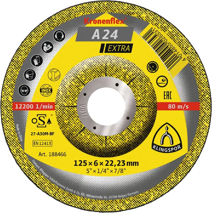 Klingspor - A 24 Extra Schruppscheibe, 125 x 6 x 22,23 mm gekröpft