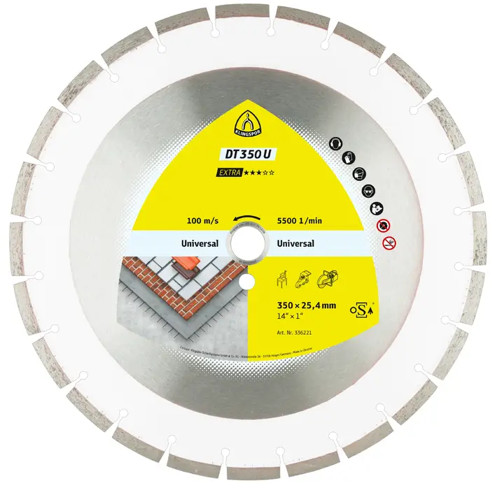 Klingspor - DT 350 U Diamanttrennscheibe, 350 x 3 x 25,4 mm 24 Segmente 40 x 3 x 10 mm, Standardverzahnung