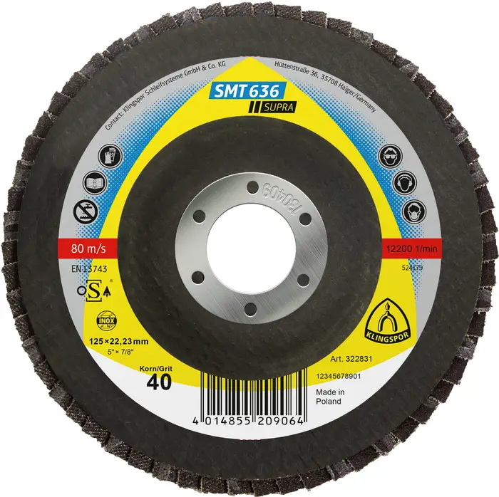 Klingspor - SMT 636 Schleifmopteller Multibindung, 125 x 22,23 mm Korn 40 gewölbt
