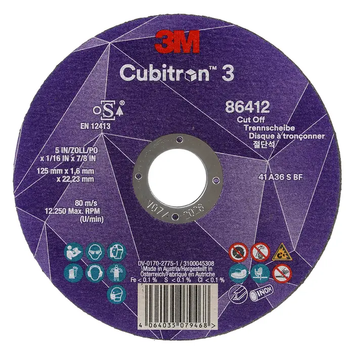 3M Cubitron 3 Trennscheibe, 87963, 36+, T42, 125 mm x 2,5 mm x 22,23 mm, EN, 25/Pack, 50 Stück/VE