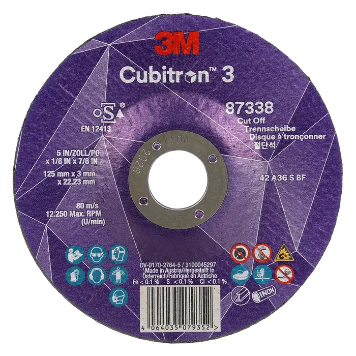 3M Cubitron 3 Trennscheibe, 87338, 36+, T42, 125 mm x 3 mm x 22,23 mm, EN, 25/Pack, 50 Stück/VE