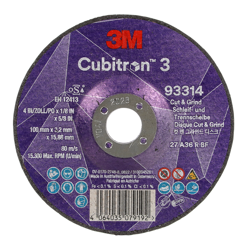 3M Cubitron 3 Cut and Grind Schruppscheibe, 93314, 36+, T27, 100 mm x 3,2 mm x 15,88 mm, EN, 10/Pack, 20 Stück/VE