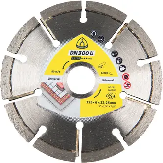 Klingspor - DN 300 U Diamanttrennscheibe, 115 x 6 x 22,23 mm 9 Segmente 32 x 6 x 7 mm, Standardverzahnung