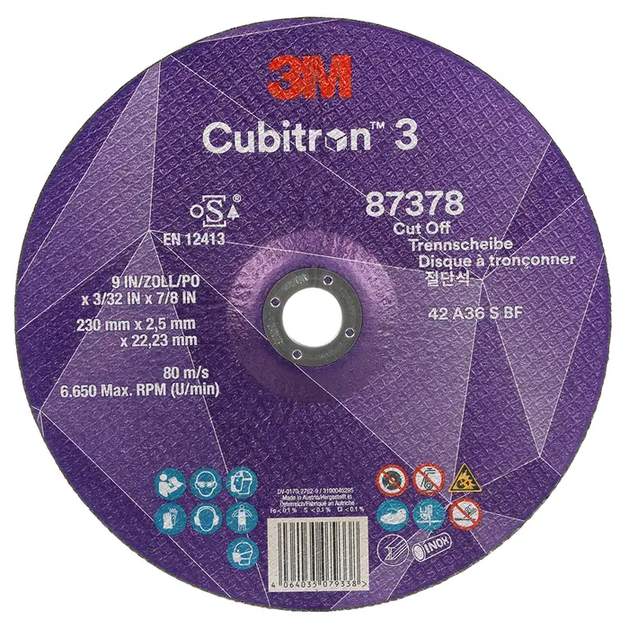 3M Cubitron 3 Trennscheibe, 87378, 36+, T42, 230 mm x 2,5 mm x 22,23 mm, EN, 25/Pack, 50 Stück/VE