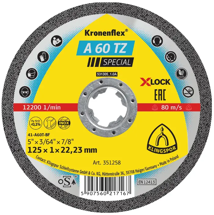 Klingspor - A 60 TZ Trennscheibe X-LOCK, 115 x 1 x 22,23 mm gerade