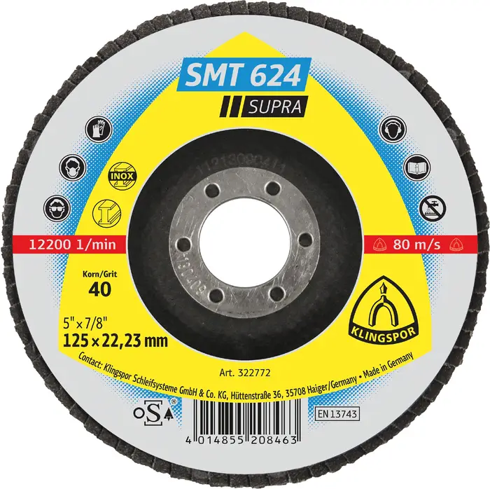 Klingspor - SMT 624 Schleifmopteller, 125 x 22,23 mm Korn 40 gewölbt