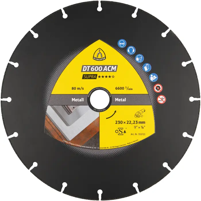 Klingspor - DT 600ACM Diamanttrennscheibe, 230 x 1,6 x 22,23 mm 16 Segmente 42 x 1,6 x 1,8 mm, VG - Vakuumgelötet