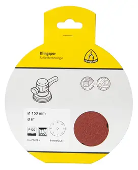 Klingspor - PS 22 K Scheibe kletthaftend, 150 mm Korn 120 Lochform GLS1, SB-verpackt im Reiter
