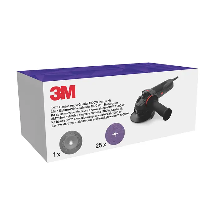 3M Elektro-Winkelschleifer, 41901, 125 mm, 1900W, includes 1182C Slotted Disc (25) & Ribbed BUP
