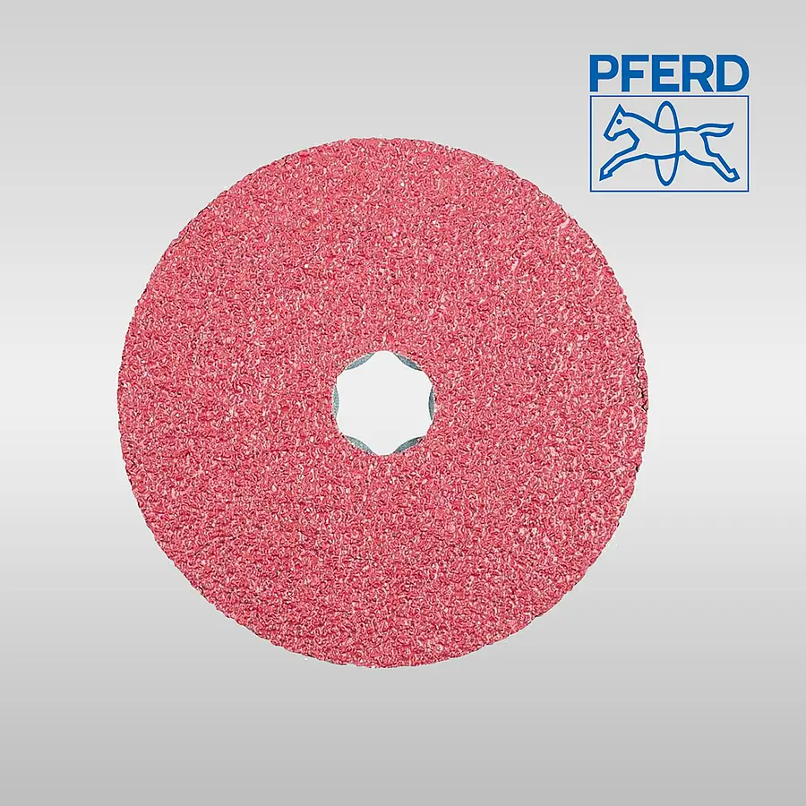 Rote PFERD Fiberscheibe mit zentraler Aufnahme