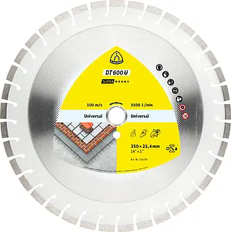 Klingspor - DT 600 U Diamanttrennscheibe, 500 x 3,6 x 25,4 mm 54 Segmente 24 x 3,6 x 10 mm, Kurzverzahnung