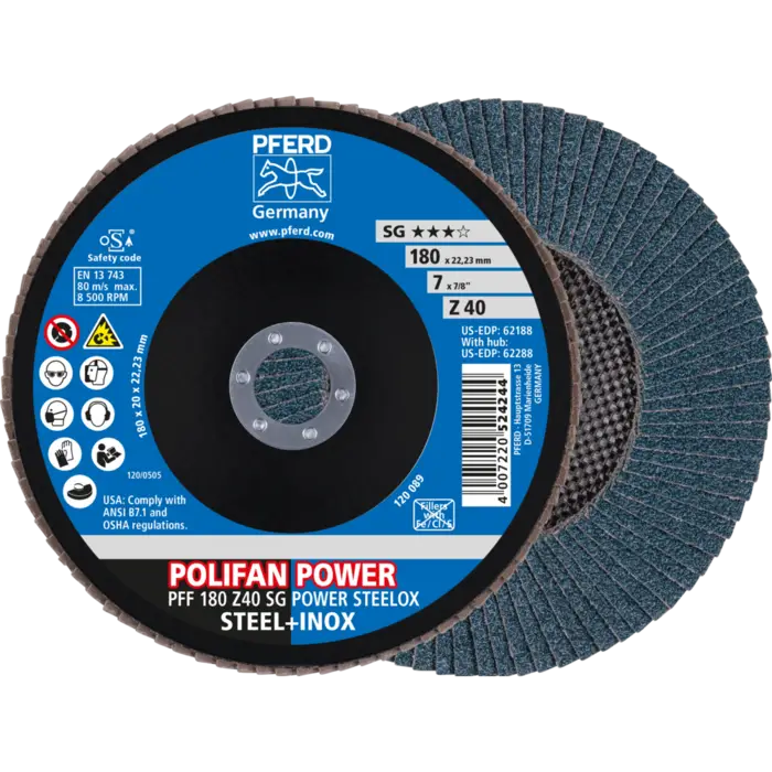 PFERD POLIFAN-Fächerscheiben PFF 180 Z 40 SG POWER STEELOX