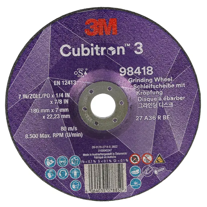 3M Cubitron 3 Schruppscheibe, 98418, 36+, T27, 180 mm x 7 mm x 22,23 mm, EN, 10/Pack, 20 Stück/VE