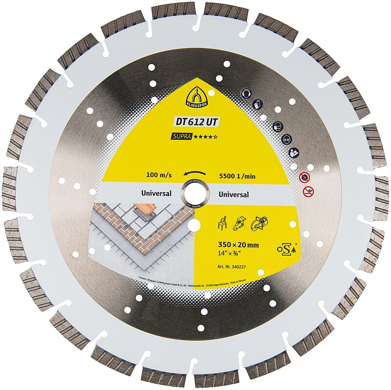 Klingspor - DT 612 UT Diamanttrennscheibe, 350 x 3 x 25,4 mm 22 Segmente 40 x 3 x 12 mm, Standard Turbo