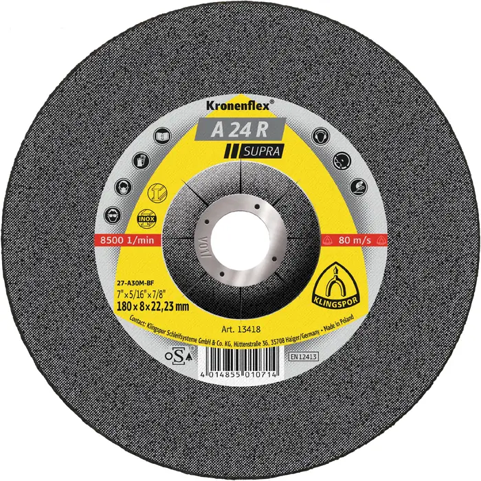 Klingspor - A 24 R Schruppscheibe, 180 x 8 x 22,23 mm gekröpft