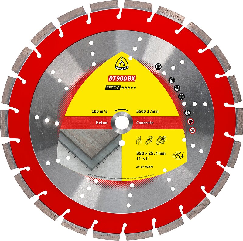 Klingspor - DT 900 BX Diamanttrennscheibe, 400 x 3,6 x 25,4 mm 26 Segmente 40 x 3,6 x 12 mm, Standardverzahnung