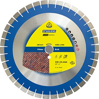 Klingspor - DT 600KMS Diamanttrennscheibe, 350 x 3 x 25,4 mm 38 Segmente 24 x 3 x 15 mm, Kurzverzahnung