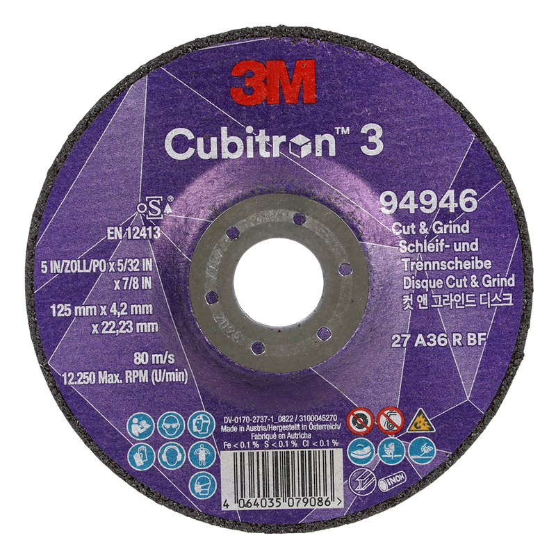 3M Cubitron 3 Cut and Grind Schruppscheibe, 94946, 36+, T27, 125 mm x 4,2 mm x 22,23 mm, EN, 10/Pack, 20 Stück/VE