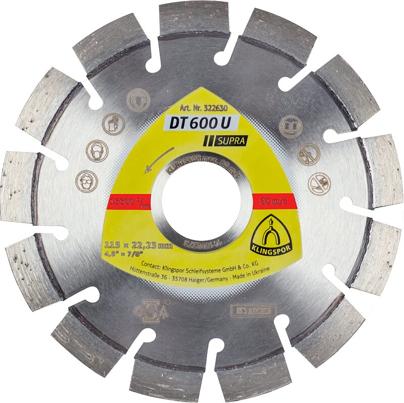 Klingspor - DT 600 U Diamanttrennscheibe, 115 x 2,4 x 22,23 mm 13 Segmente 20 x 2,4 x 9 mm, Kurzverzahnung