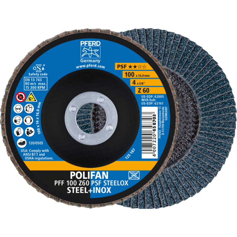PFERD POLIFAN-Fächerscheiben PFF 100 Z 60 PSF STEELOX/16,0