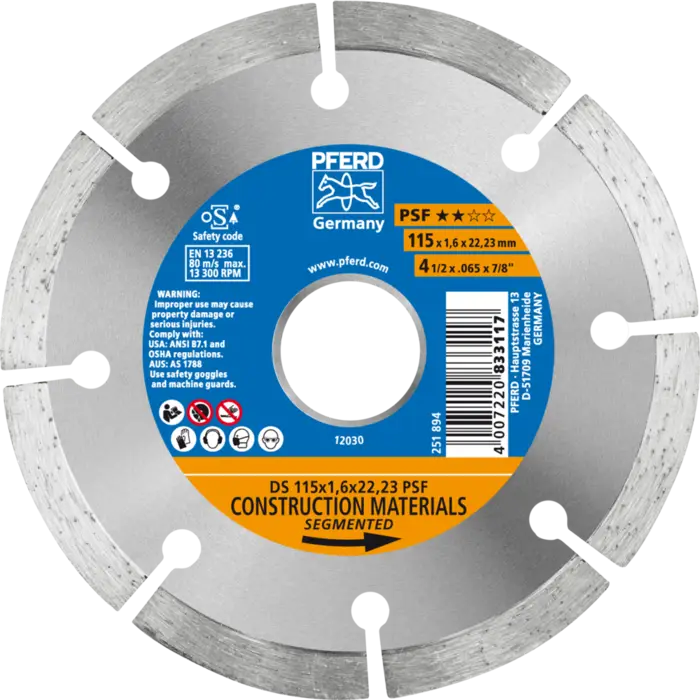 PFERD Diamantwerkzeuge für die Bauindustrie DS 115 x 1,6 x 22,23 PSF