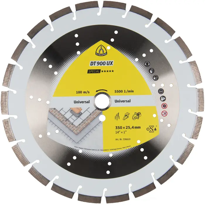 Klingspor - DT 900 UX Diamanttrennscheibe, 450 x 3,6 x 25,4 mm 30 Segmente 40 x 3,6 x 12 mm, Standardverzahnung