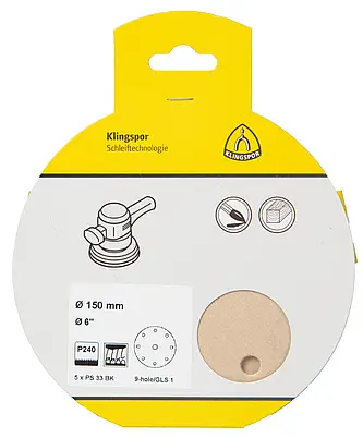 Klingspor - PS 33 BK Scheibe kletthaftend, 150 mm Korn 240 Lochform GLS1, SB-verpackt im Reiter