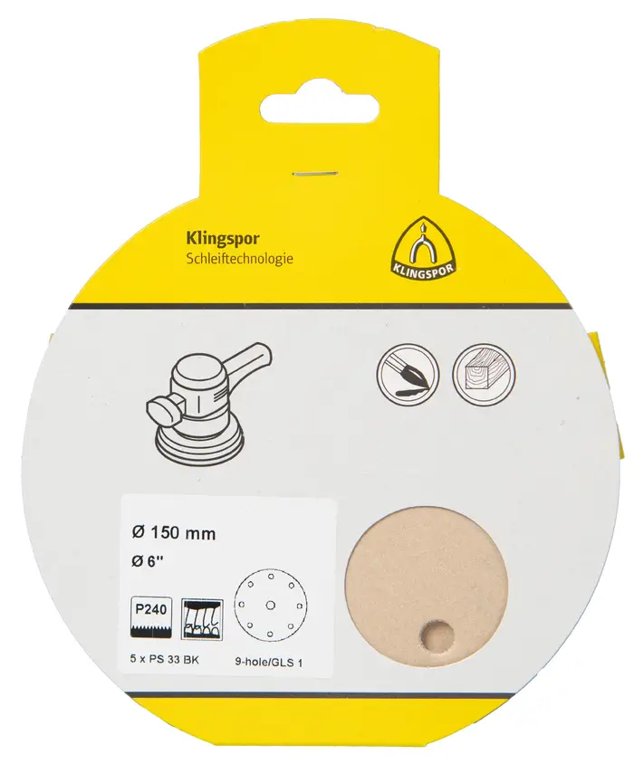 Klingspor - PS 33 BK Scheibe kletthaftend, 150 mm Korn 240 Lochform GLS1, SB-verpackt im Reiter