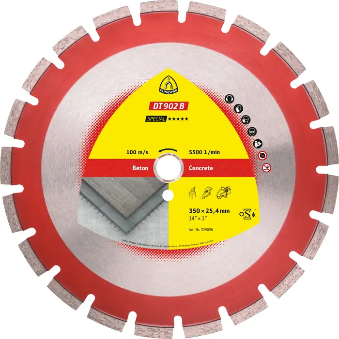 Klingspor - DT 902 B Diamanttrennscheibe, 350 x 3,2 x 25,4 mm 21 Segmente 40 x 3,2 x 11 mm, Weitverzahnt