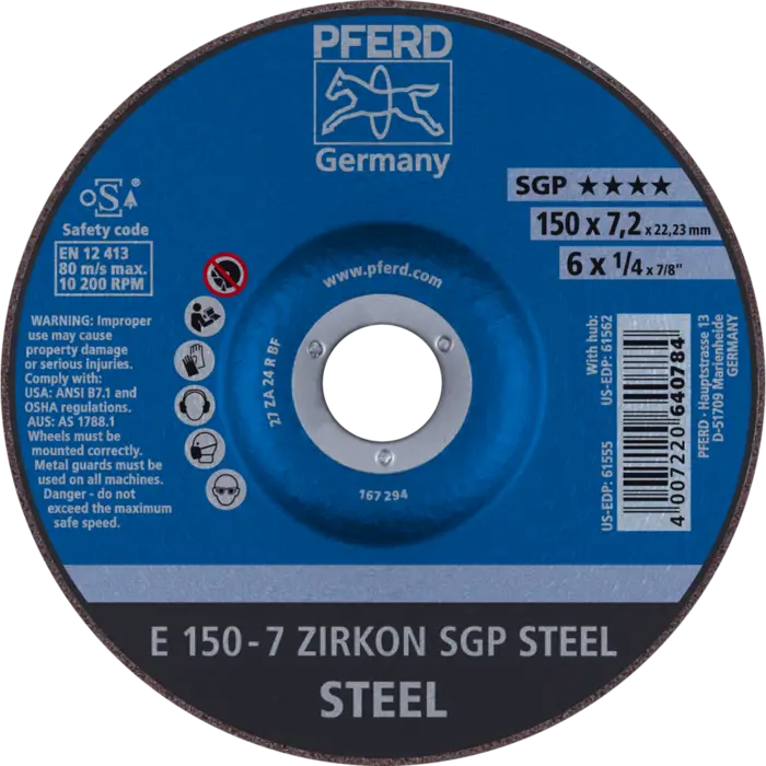 PFERD Schruppscheiben E 150-7 ZIRKON SGP STEEL
