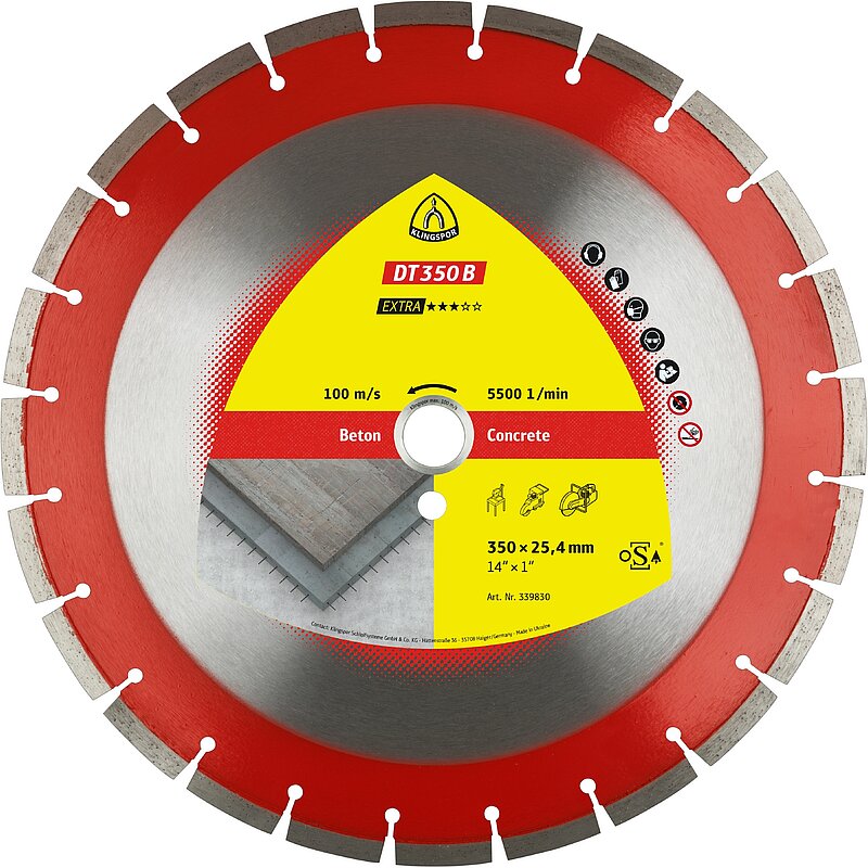 Klingspor - DT 350 B Diamanttrennscheibe, 350 x 3 x 25,4 mm 24 Segmente 40 x 3 x 10 mm, Standardverzahnung