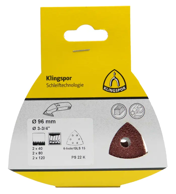 Klingspor - PS 22 K Schleifmittel (Set) kletthaftend, 96 mm Lochform GLS15, SB-verpackt im Reiter
