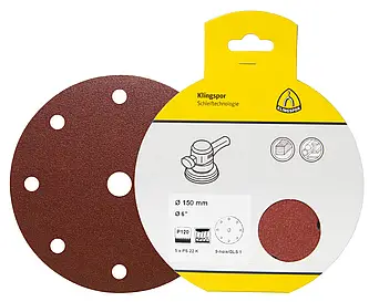 Klingspor - PS 22 K Scheibe kletthaftend, 125 mm Korn 120 Lochform GLS5, SB-verpackt im Reiter