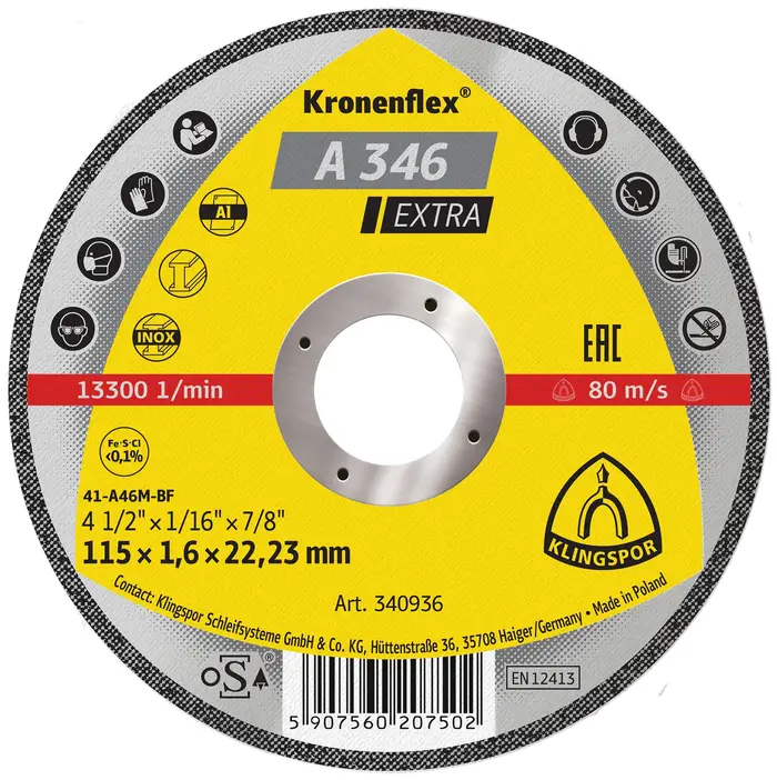 Klingspor - A 346 Extra Trennscheibe, 115 x 1,6 x 22,23 mm gerade