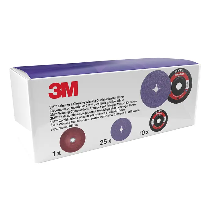3M Schleif- und Reinigungsset, includes 115 mm 1182C and XO-DR Disc, with 1 Fibre Disc Ribbed Back-up Pad