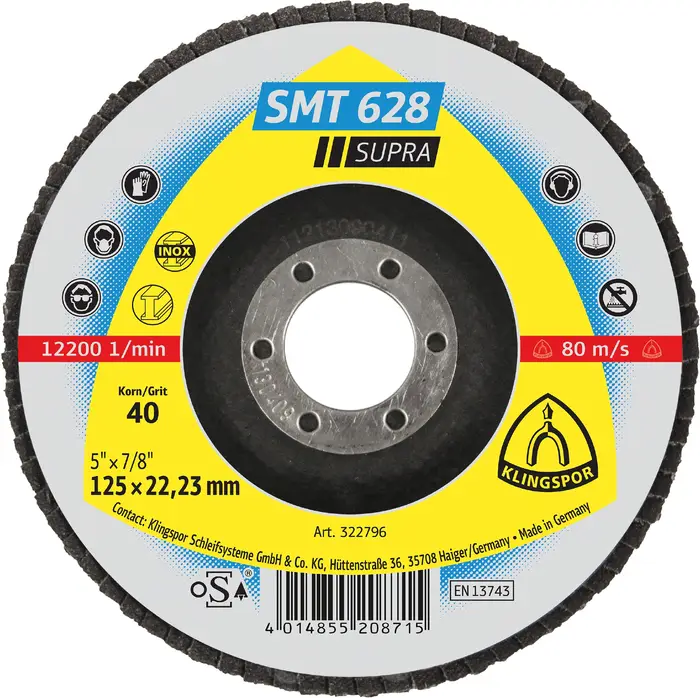 Klingspor - SMT 628 Schleifmopteller, 125 x 22,23 mm Korn 40 gerade