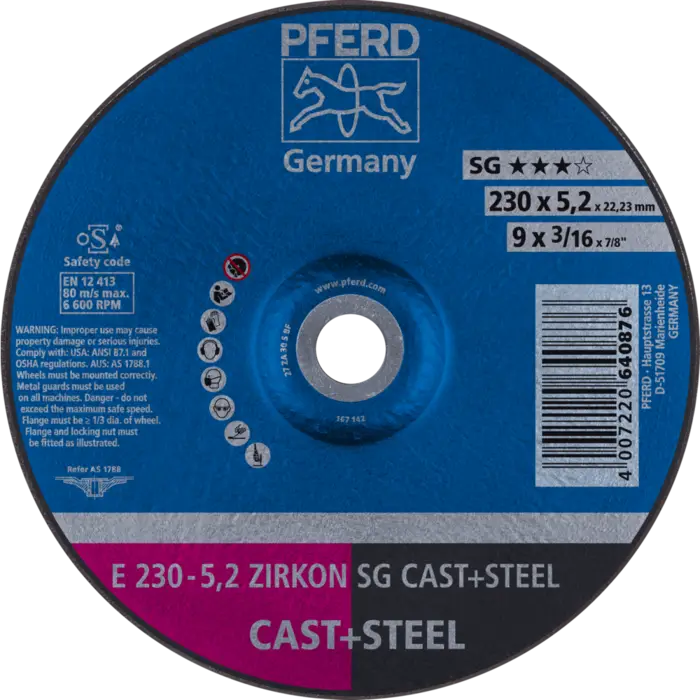 PFERD Schruppscheiben E 230-5,2 ZIRKON SG CAST+STEEL