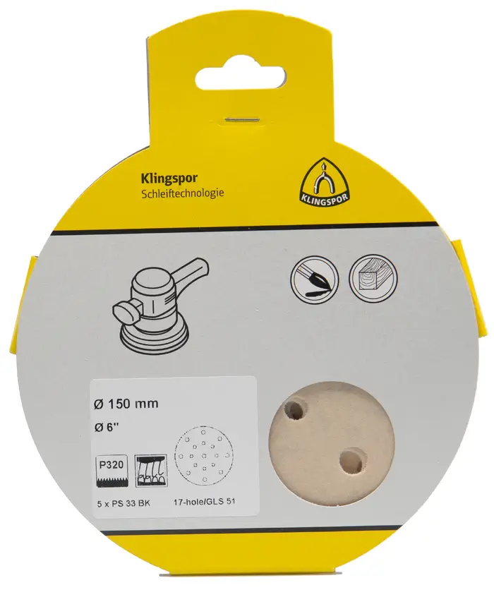Klingspor - PS 33 BK Scheibe kletthaftend, 150 mm Korn 240 Lochform GLS51, SB-verpackt im Reiter