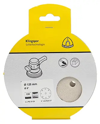 Klingspor - PS 33 CK Scheibe kletthaftend, 125 mm Korn 120 Lochform GLS27, SB-verpackt im Reiter