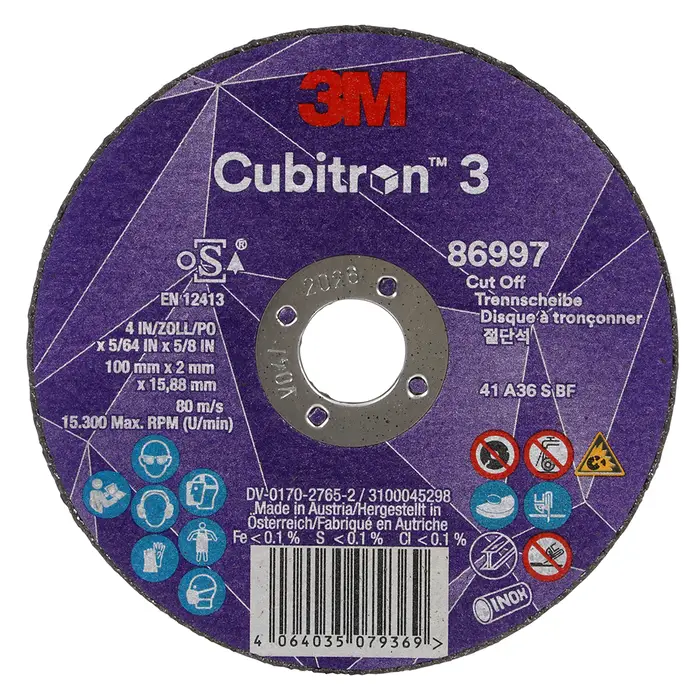 3M Cubitron 3 Trennscheibe, 86997, 36+, T41, 100 mm x 2 mm x 15,88 mm, EN, 25/Pack, 50 Stück/VE