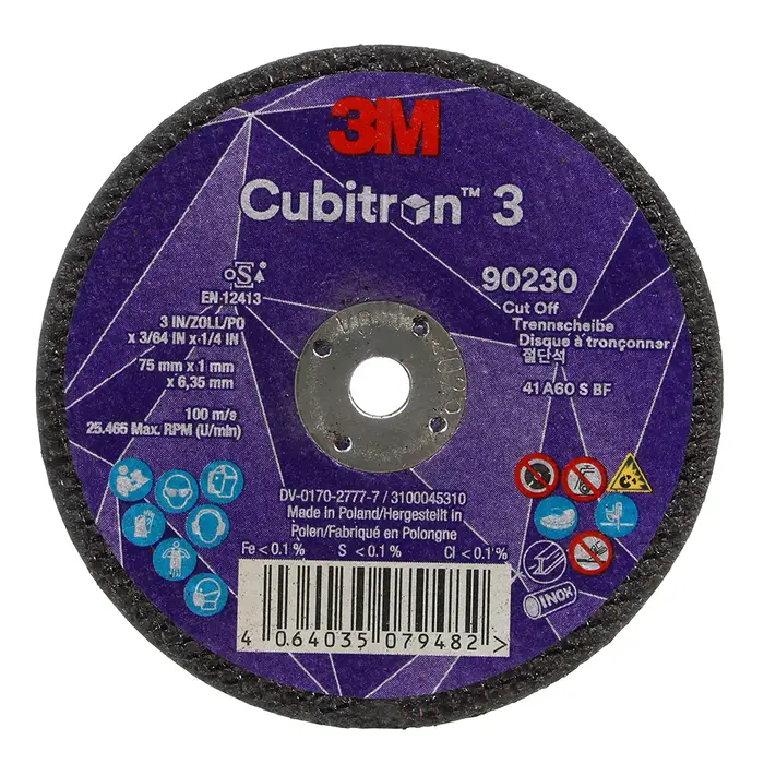 3M Cubitron 3 Trennscheibe, 90230, 60+, T41, 75 mm x 1 mm x 6,35 mm, EN, 25/Pack, 50 Stück/VE