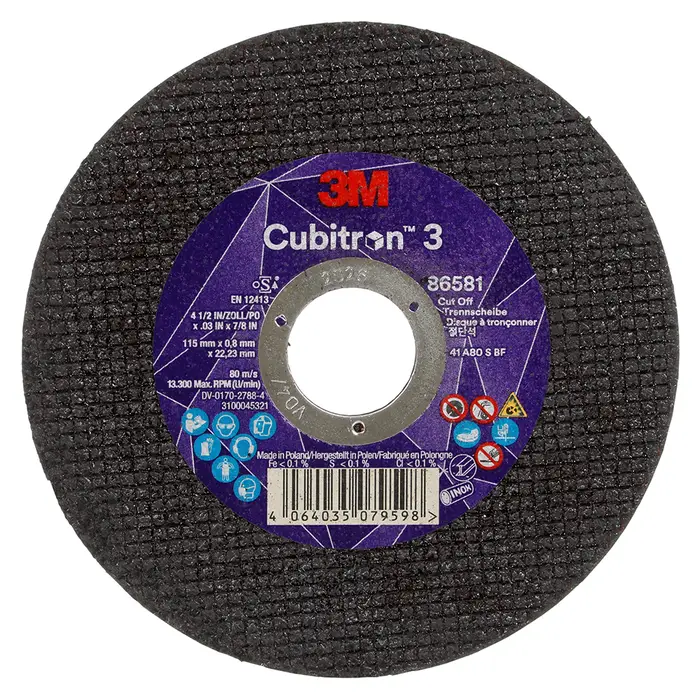 3M Cubitron 3 Trennscheibe, 86581, 80+, T41, 115 mm x 0,8 mm x 22,23 mm, EN, 25/Pack, 50 Stück/VE