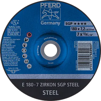 PFERD Schruppscheiben E 180-7 ZIRKON SGP STEEL